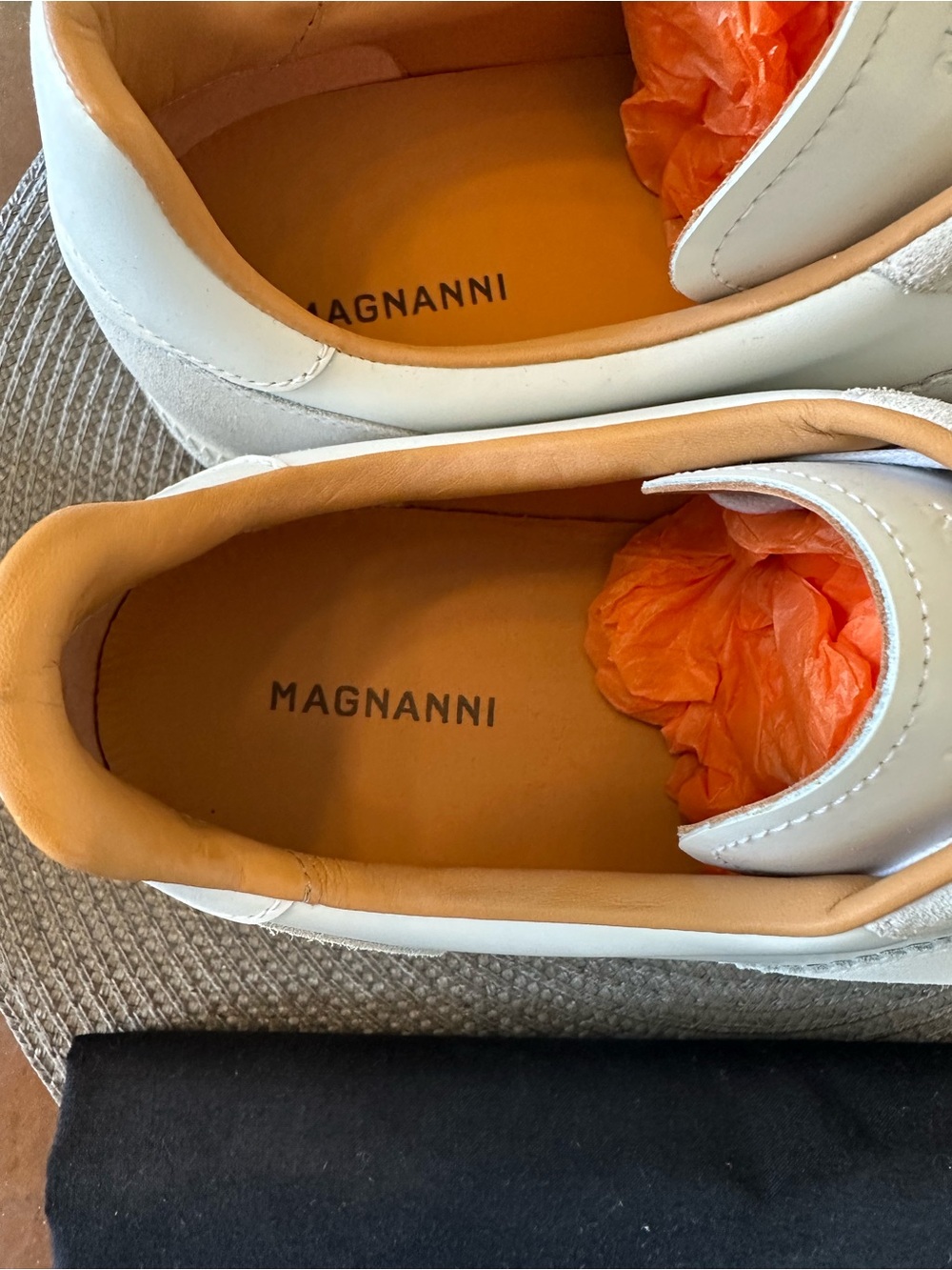 Magnanni Men’s Leather & Suede Sneakers in White with Tan Lining - Picture 4 of 6